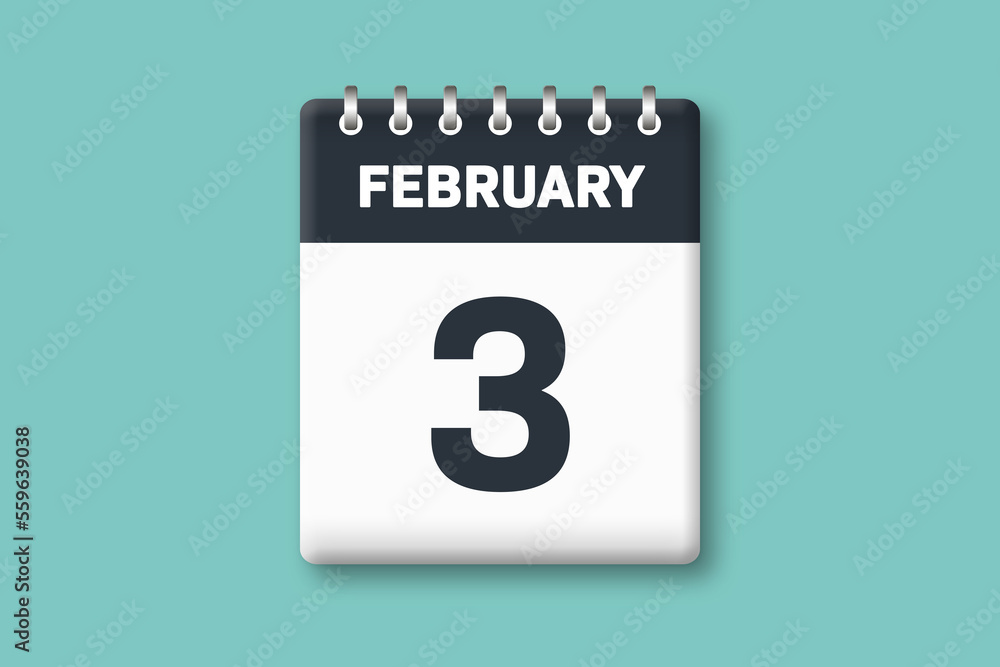 February 3 - Calender Date 3rd of February on Cyan / Bluegreen Background February 3 - Calender Date 3rd of February on Cyan / Bluegreen Background