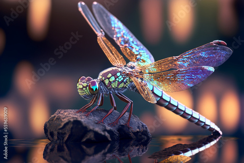 An extremely sharp and detailed portrait of dragonfly macro. Generative AI. Detailed dragonfly. Dragonfly macro. © UIMEGA
