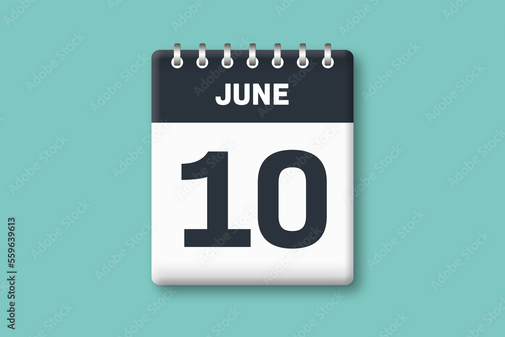 June 10 - Calender Date 10th of June on Cyan / Bluegreen Background June 10 - Calender Date 10th of June on Cyan / Bluegreen Background