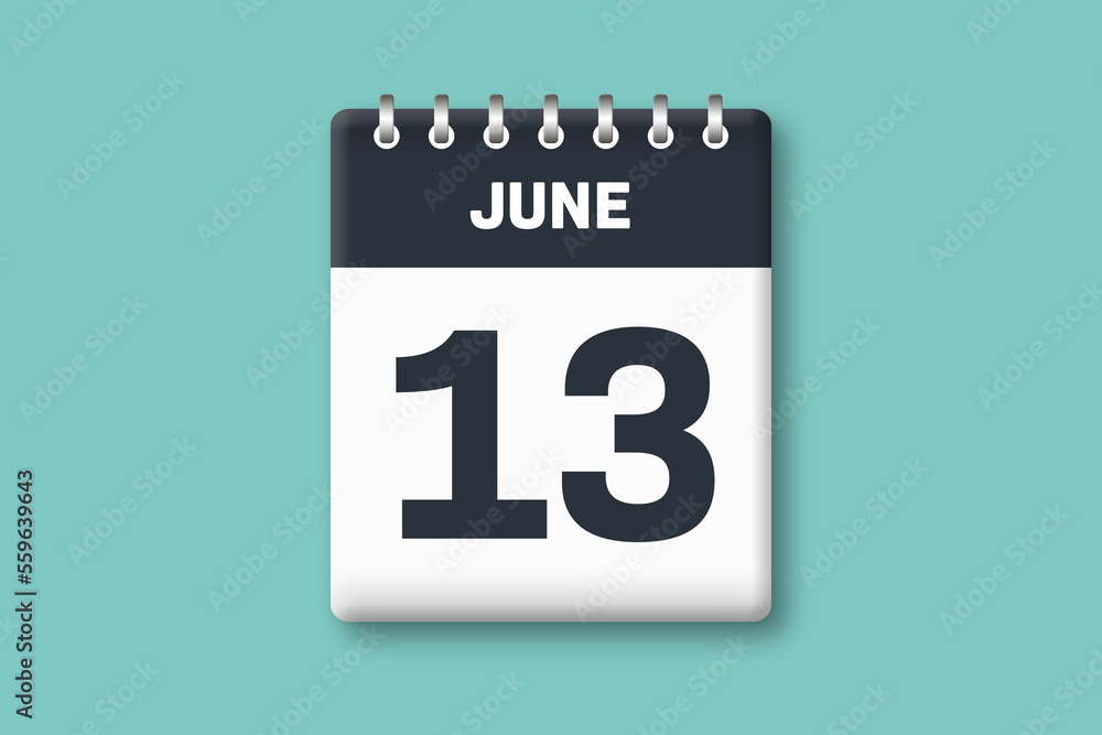 June 13 - Calender Date 13th of June on Cyan / Bluegreen Background June 13 - Calender Date 13th of June on Cyan / Bluegreen Background