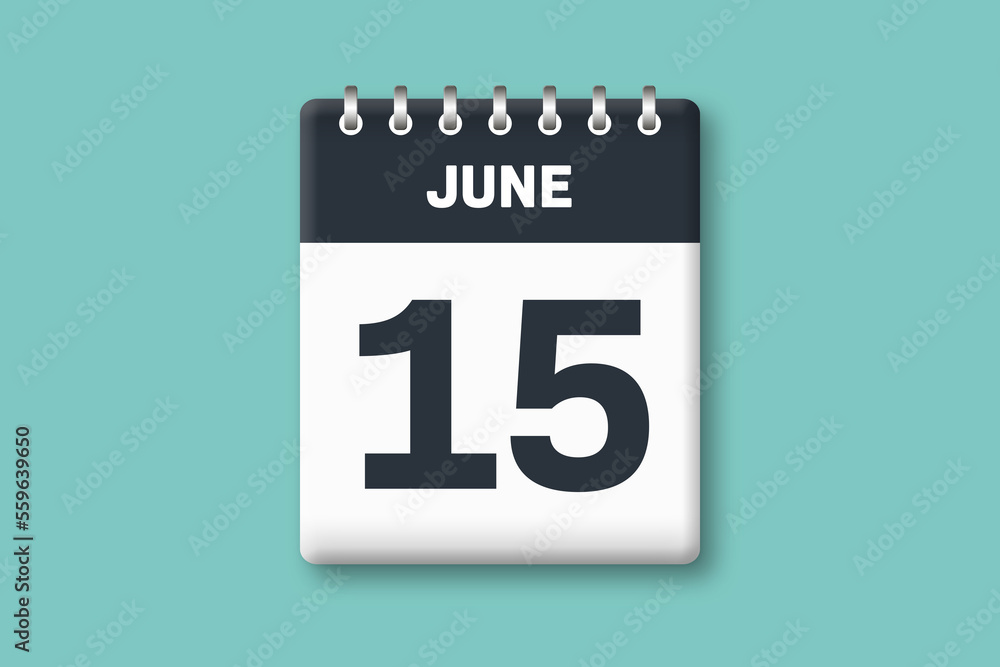 June 15 - Calender Date 15th of June on Cyan / Bluegreen Background June 15 - Calender Date 15th of June on Cyan / Bluegreen Background
