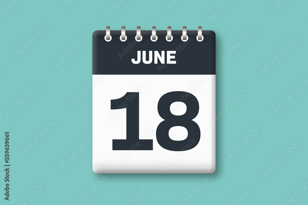 June 18 - Calender Date 18th of June on Cyan / Bluegreen Background June 18 - Calender Date 18th of June on Cyan / Bluegreen Background