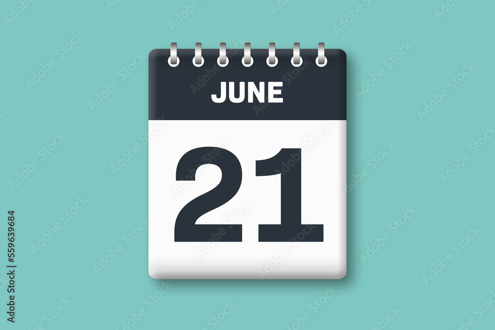 June 21 - Calender Date 21st of June on Cyan / Bluegreen Background June 21 - Calender Date 21st of June on Cyan / Bluegreen Background