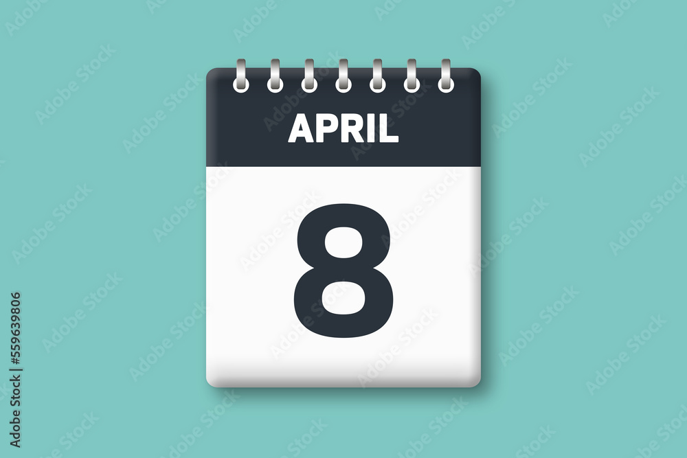 April 8 - Calender Date 8th of April on Cyan / Bluegreen Background April 8 - Calender Date 8th of April on Cyan / Bluegreen Background