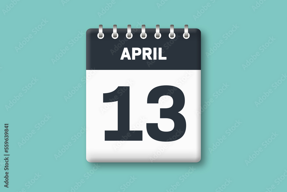 April 13 - Calender Date 13th of April on Cyan / Bluegreen Background April 13 - Calender Date 13th of April on Cyan / Bluegreen Background