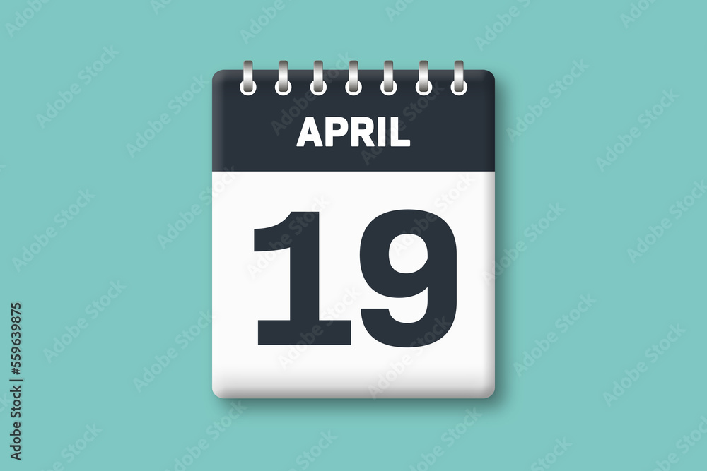 April 19 - Calender Date 19th of April on Cyan / Bluegreen Background April 19 - Calender Date 19th of April on Cyan / Bluegreen Background