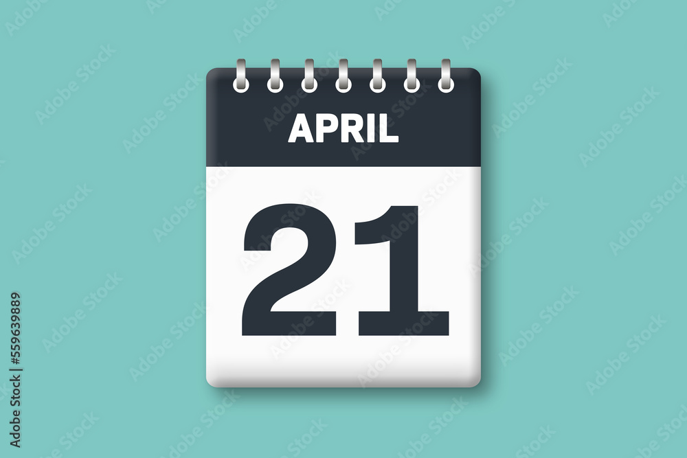 April 21 - Calender Date 21st of April on Cyan / Bluegreen Background April 21 - Calender Date 21st of April on Cyan / Bluegreen Background