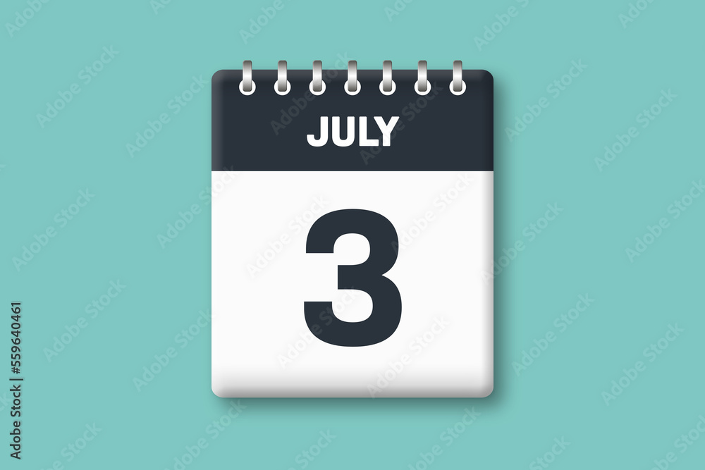 July 3 - Calender Date 3rd of July on Cyan / Bluegreen Background July 3 - Calender Date 3rd of July on Cyan / Bluegreen Background