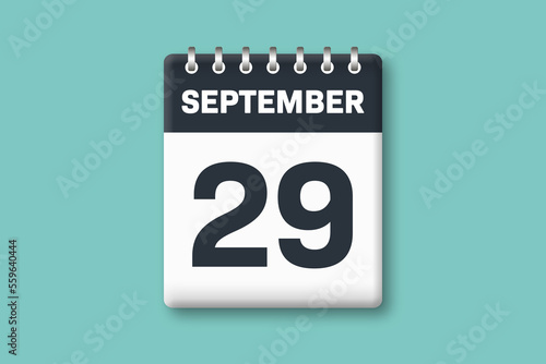 September 29 - Calender Date 29th of September on Cyan / Bluegreen Background