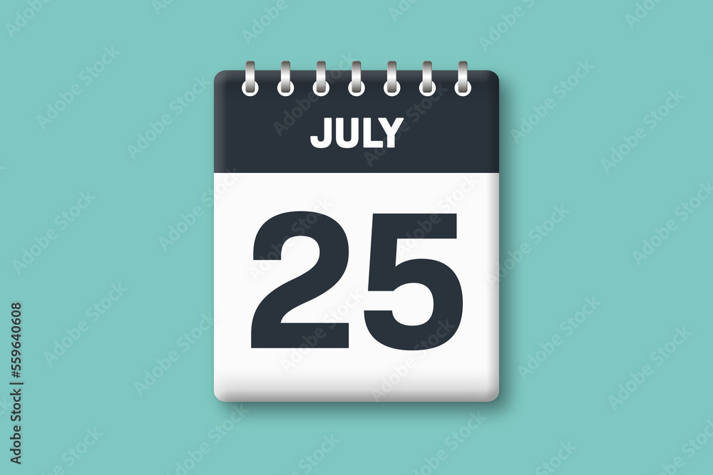 July 25 - Calender Date 25th of July on Cyan / Bluegreen Background July 25 - Calender Date 25th of July on Cyan / Bluegreen Background