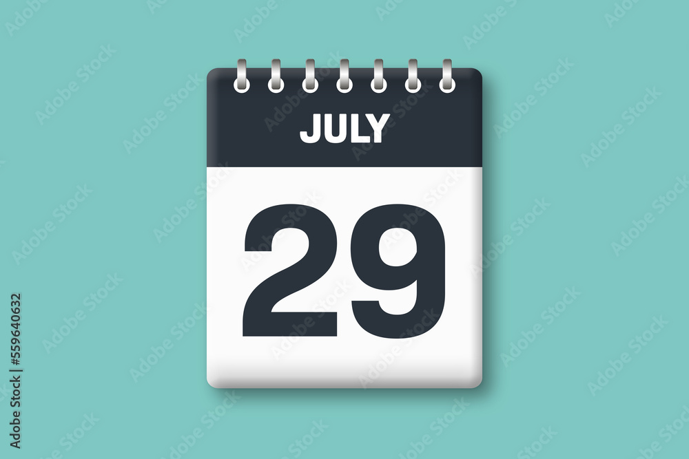 July 29 - Calender Date 29th of July on Cyan / Bluegreen Background July 29 - Calender Date 29th of July on Cyan / Bluegreen Background