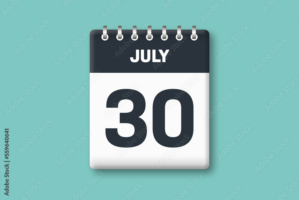 July 30 - Calender Date 30th of July on Cyan / Bluegreen Background July 30 - Calender Date 30th of July on Cyan / Bluegreen Background
