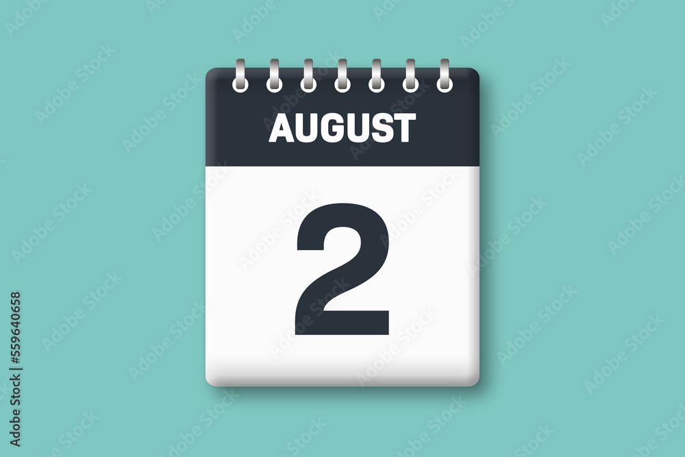 August 2 - Calender Date 2nd of August on Cyan / Bluegreen Background August 2 - Calender Date 2nd of August on Cyan / Bluegreen Background