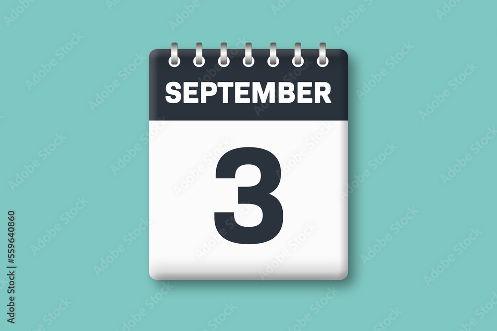 September 3 - Calender Date 3rd of September on Cyan / Bluegreen Background September 3 - Calender Date 3rd of September on Cyan / Bluegreen Background