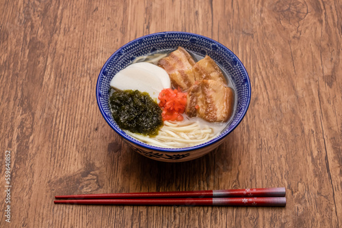 沖縄そば　Soba noodles with boiled pork from Okinawa photo