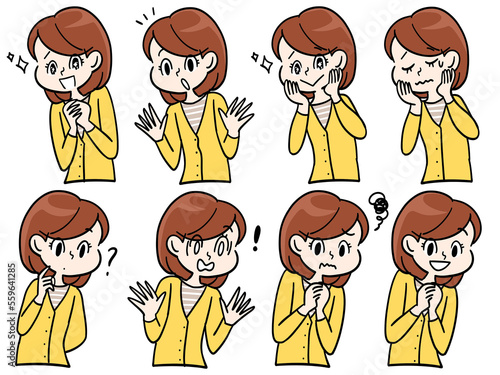 上半身女性の表情セット