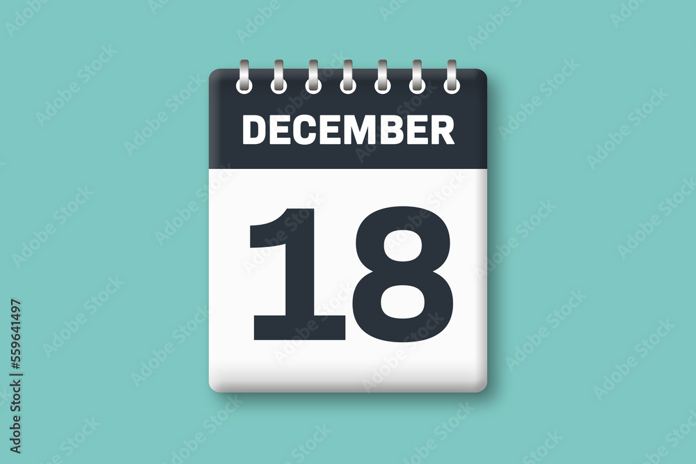 December 18 - Calender Date 18th of December on Cyan / Bluegreen Background December 18 - Calender Date 18th of December on Cyan / Bluegreen Background