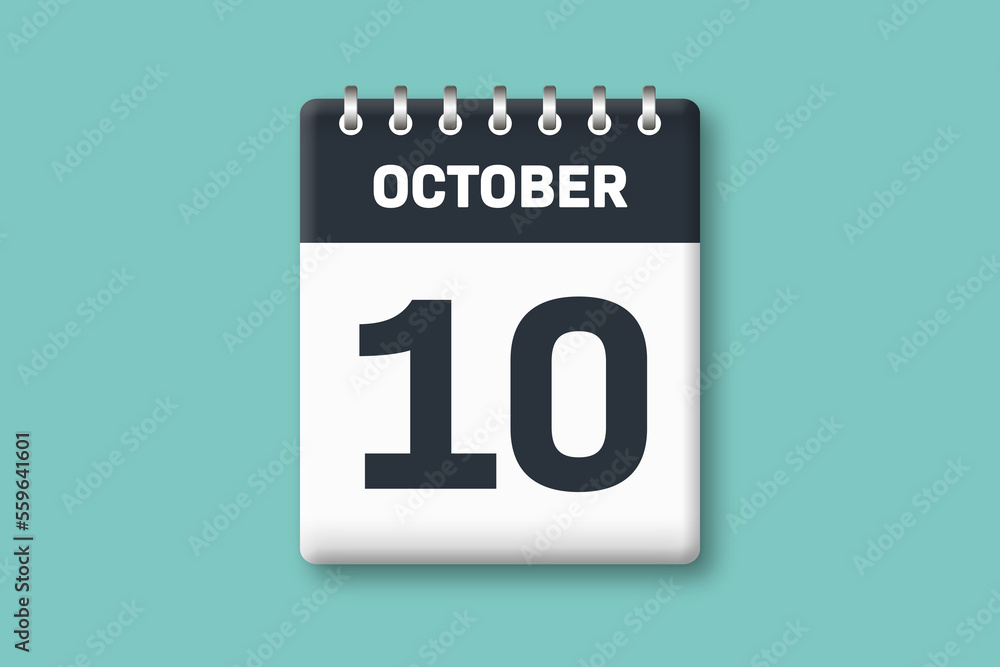 October 10 - Calender Date 10th of October on Cyan / Bluegreen Background October 10 - Calender Date 10th of October on Cyan / Bluegreen Background