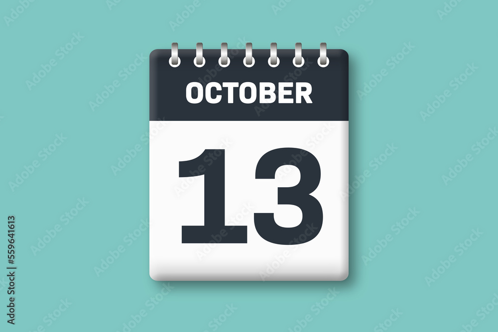 October 13 - Calender Date 13th of October on Cyan / Bluegreen Background October 13 - Calender Date 13th of October on Cyan / Bluegreen Background