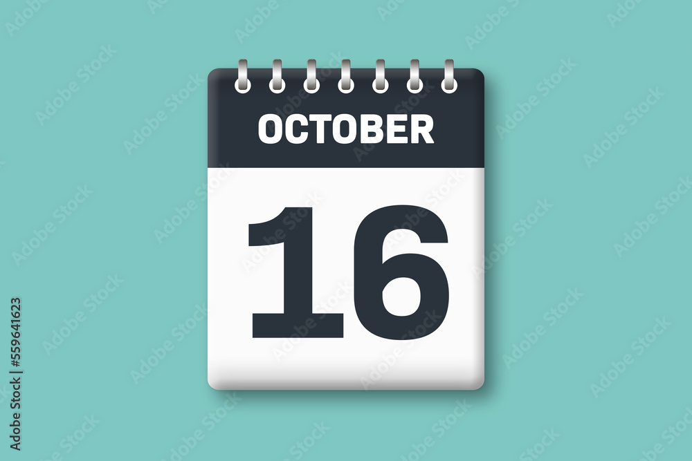 October 16 - Calender Date 16th of October on Cyan / Bluegreen Background October 16 - Calender Date 16th of October on Cyan / Bluegreen Background