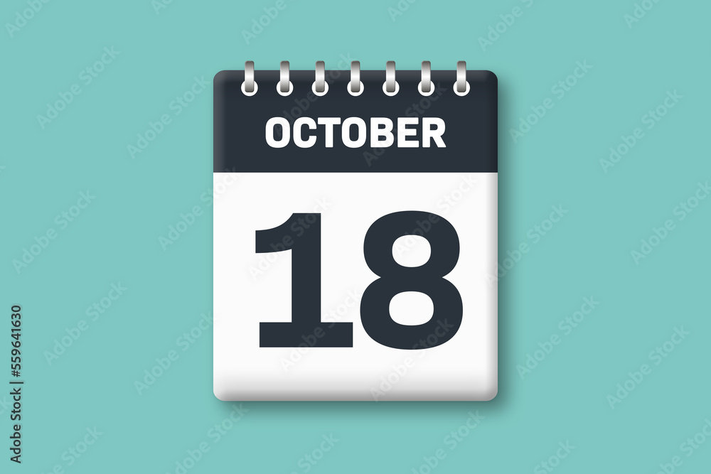 October 18 - Calender Date 18th of October on Cyan / Bluegreen Background October 18 - Calender Date 18th of October on Cyan / Bluegreen Background