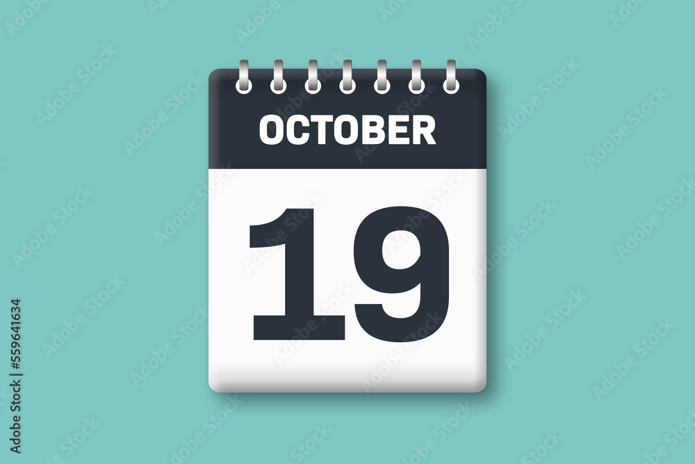 October 19 - Calender Date 19th of October on Cyan / Bluegreen Background October 19 - Calender Date 19th of October on Cyan / Bluegreen Background