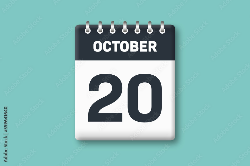 October 20 - Calender Date 20th of October on Cyan / Bluegreen Background October 20 - Calender Date 20th of October on Cyan / Bluegreen Background