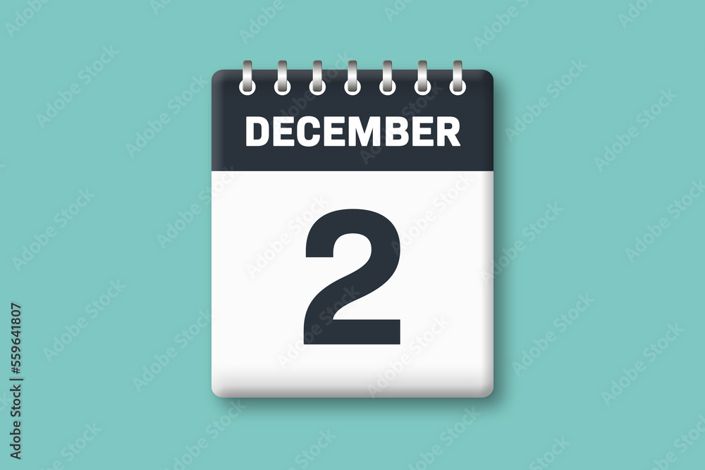 December 2 - Calender Date 2nd of December on Cyan / Bluegreen Background December 2 - Calender Date 2nd of December on Cyan / Bluegreen Background