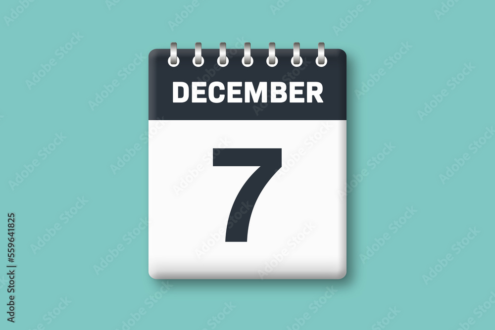 December 7 - Calender Date 7th of December on Cyan / Bluegreen Background December 7 - Calender Date 7th of December on Cyan / Bluegreen Background