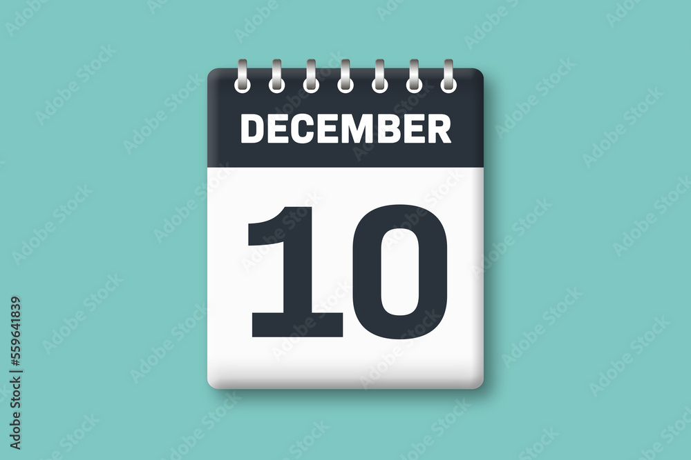 December 10 - Calender Date 10th of December on Cyan / Bluegreen Background December 10 - Calender Date 10th of December on Cyan / Bluegreen Background