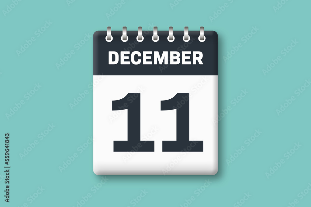 December 11 - Calender Date 11th of December on Cyan / Bluegreen Background December 11 - Calender Date 11th of December on Cyan / Bluegreen Background