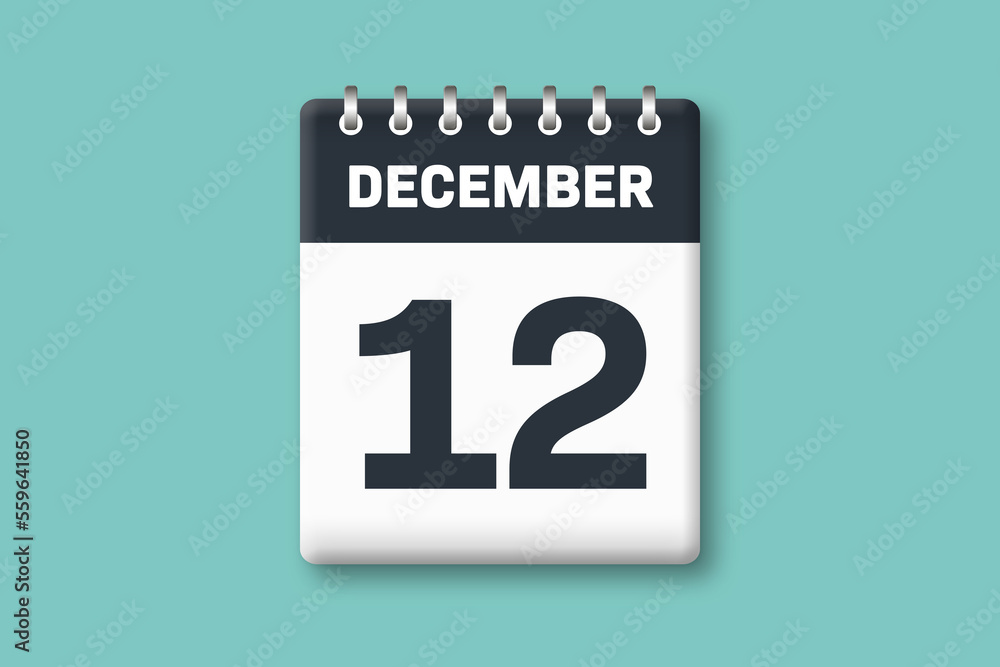 December 12 - Calender Date 12th of December on Cyan / Bluegreen Background December 12 - Calender Date 12th of December on Cyan / Bluegreen Background