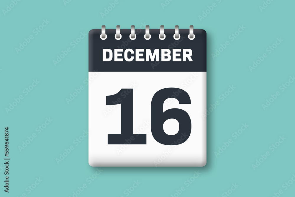 December 16 - Calender Date 16th of December on Cyan / Bluegreen Background December 16 - Calender Date 16th of December on Cyan / Bluegreen Background