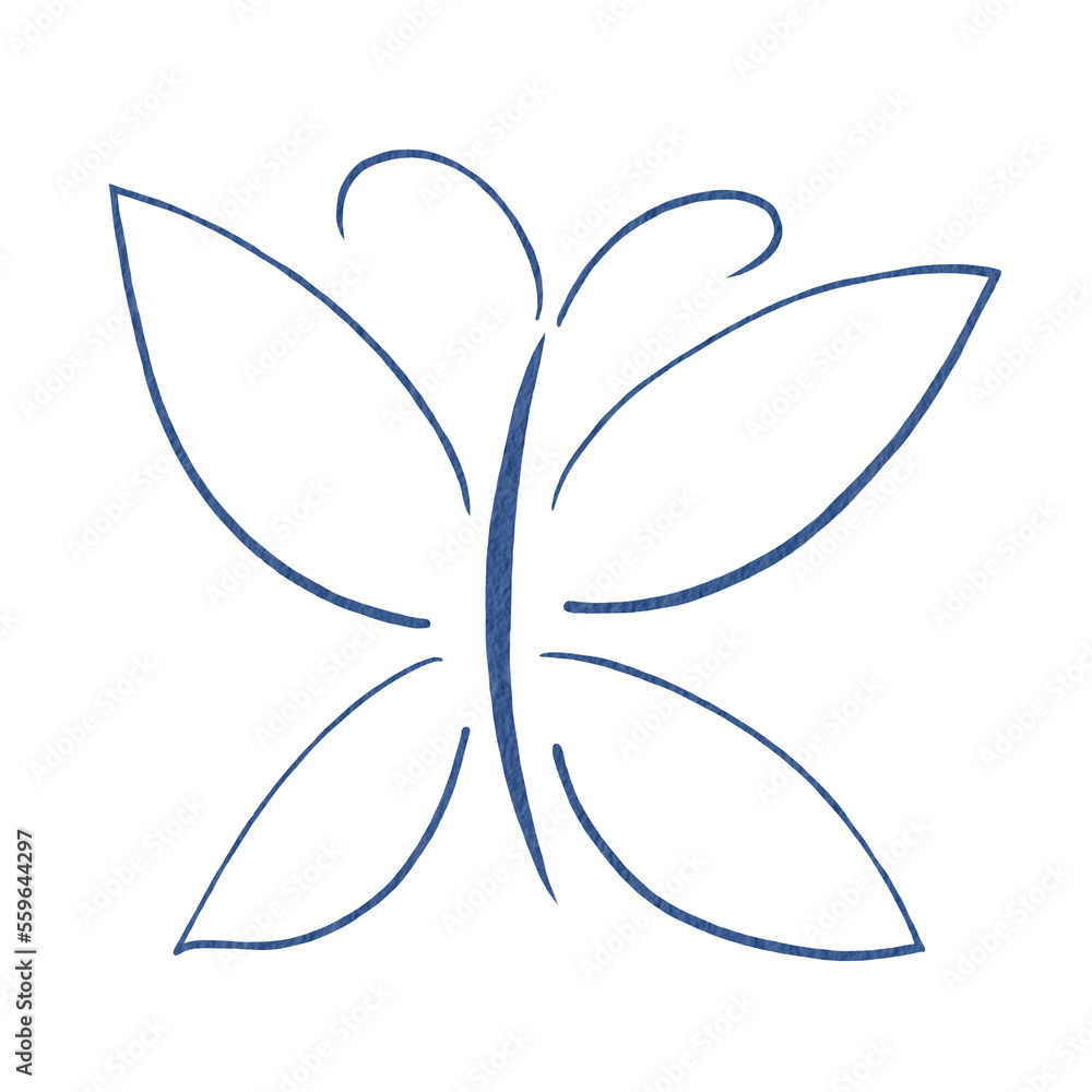 Abstract blue line butterfly illustration for decoration on nature garden and insect concept.