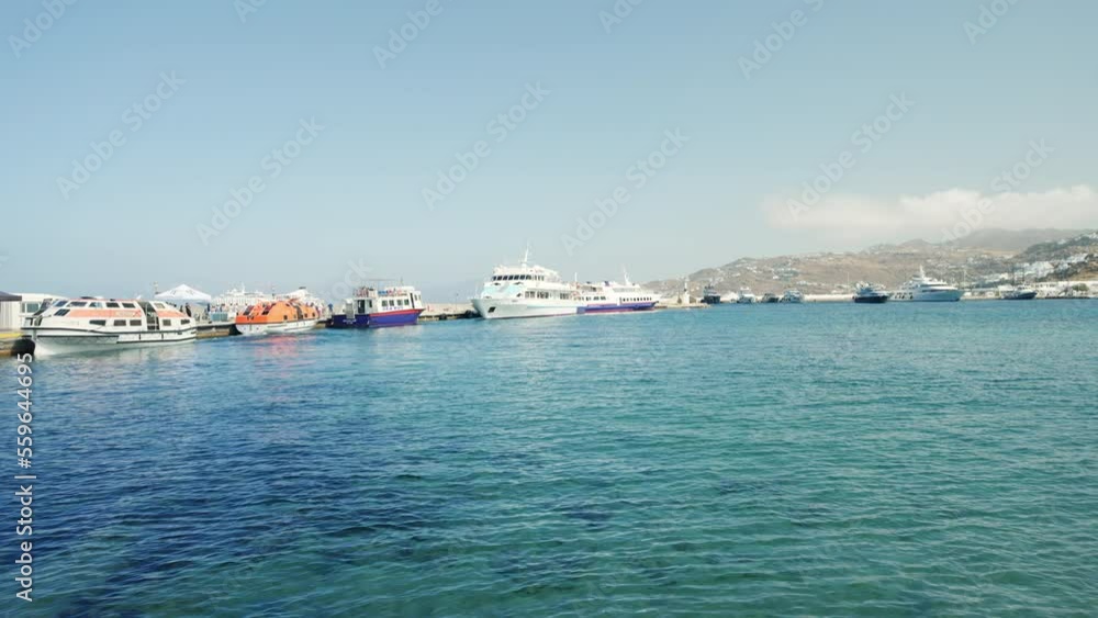 Boats moored in the old port of Chora, Mykonos, Greece Boats moored in the old port of Chora, Mykonos, Greece