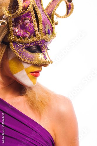 Fototapeta Naklejka Na Ścianę i Meble -  close up portrait of beauty young woman in venice mask