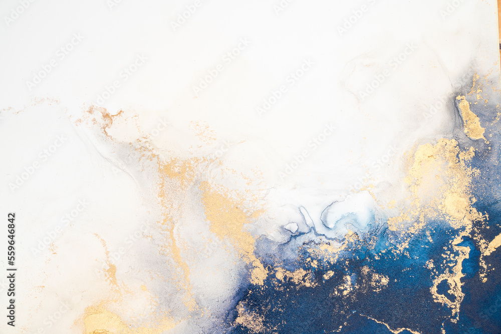 Marble ink abstract art from exquisite original painting for abstract background . Painting was painted on high quality paper texture to create smooth marble background pattern of ombre alcohol ink . - obrazy, fototapety, plakaty 