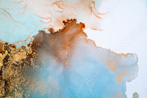 Marble ink abstract art from exquisite original painting for abstract background . Painting was painted on high quality paper texture to create smooth marble background pattern of ombre alcohol ink . photo