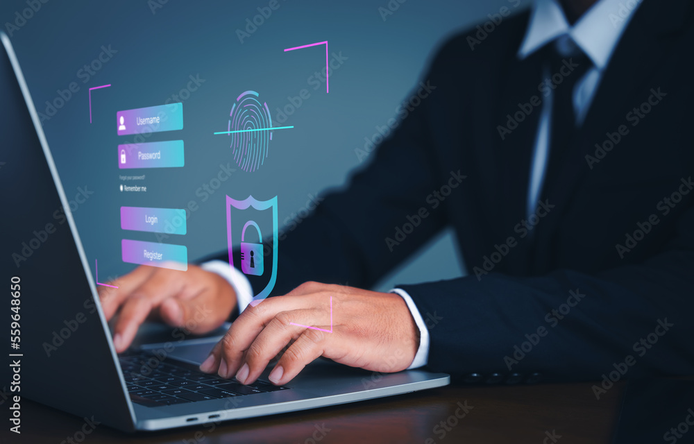 Business with technology. Futuristic digital processing of biometric identification fingerprint scanner. Concept of surveillance and security scanning of digital program cyber futuristic applications Business with technology. Futuristic digital processing of biometric identification fingerprint scanner. Concept of surveillance and security scanning of digital program cyber futuristic applications