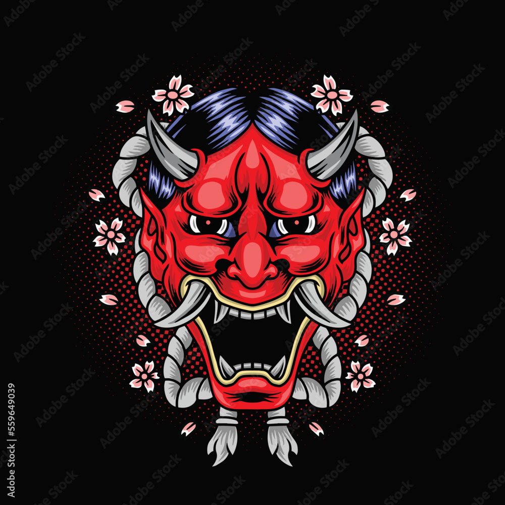 Oni mask illustration premium vector