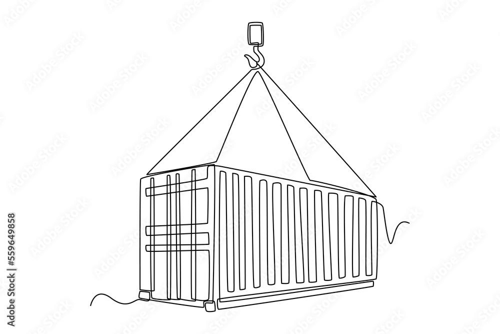 Continuous one line drawing crane lifting up container loading at port. Cargo Concept. Single line draw design vector graphic illustration. Continuous one line drawing crane lifting up container loading at port. Cargo Concept. Single line draw design vector graphic illustration.