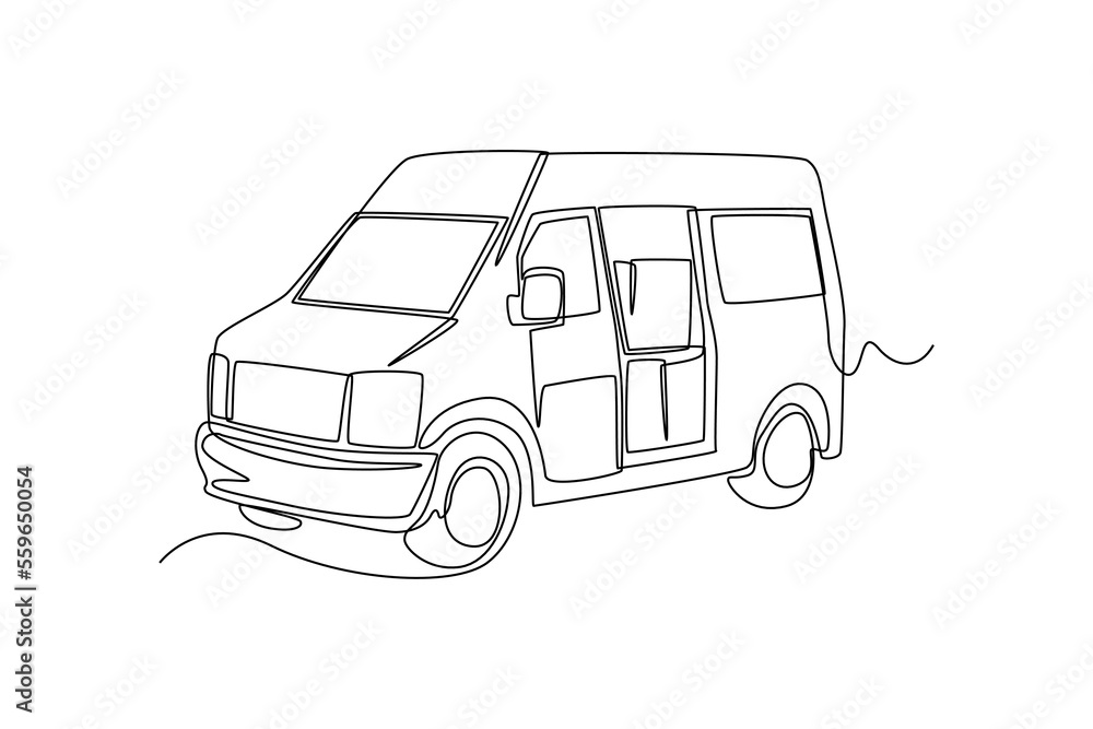 Continuous one line drawing Delivery van going to port with cargo boxes. Cargo Concept. Single line draw design vector graphic illustration. Continuous one line drawing Delivery van going to port with cargo boxes. Cargo Concept. Single line draw design vector graphic illustration.