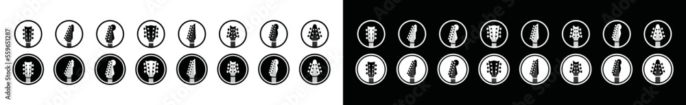 Guitar headstocks icon set. Guitar headstocks shapes in the circle with flat and outline style. Guitar necks or head symbol silhouette for apps or websites, vector illustration Guitar headstocks icon set. Guitar headstocks shapes in the circle with flat and outline style. Guitar necks or head symbol silhouette for apps or websites, vector illustration