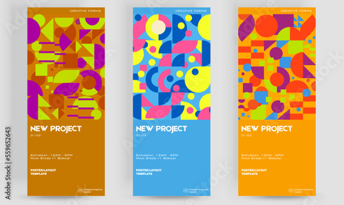 Ticket vector template layout with abstract  vector geometric shapes.Bauhaus background design. Great for branding presentation, poster, cover, art, tickets, prints, etc.