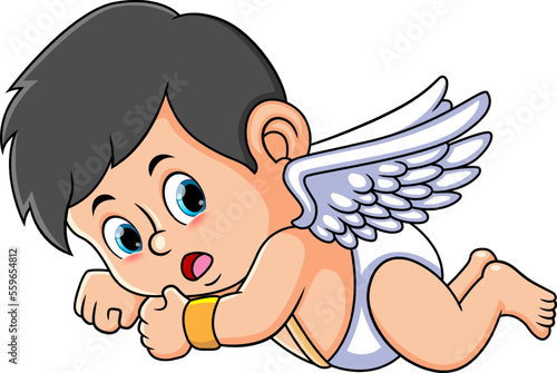 The cupid boy is flying and showing the shock expression