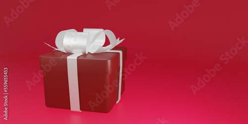 red gift box on red background 3d render