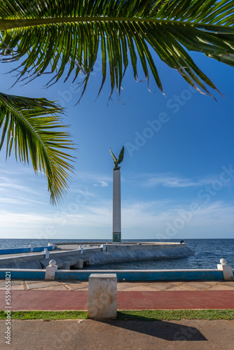 Beautiful big monument - Obelisco a los Marinos in city of Campeche in Mexico.