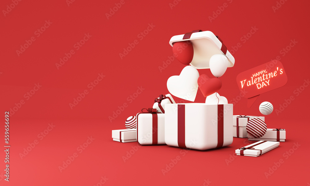 Valentines day background with balloons love heart pattern and gift box ...