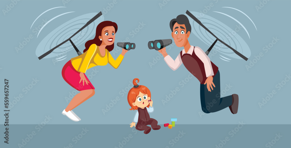 Helicopter Parents Supervising a Toddler Child Vector Concept
