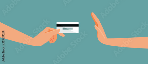 Person Refusing Credit Card Electronic Payment Vector Cartoon Illustration. Electronic payment denied for lack of funds available
